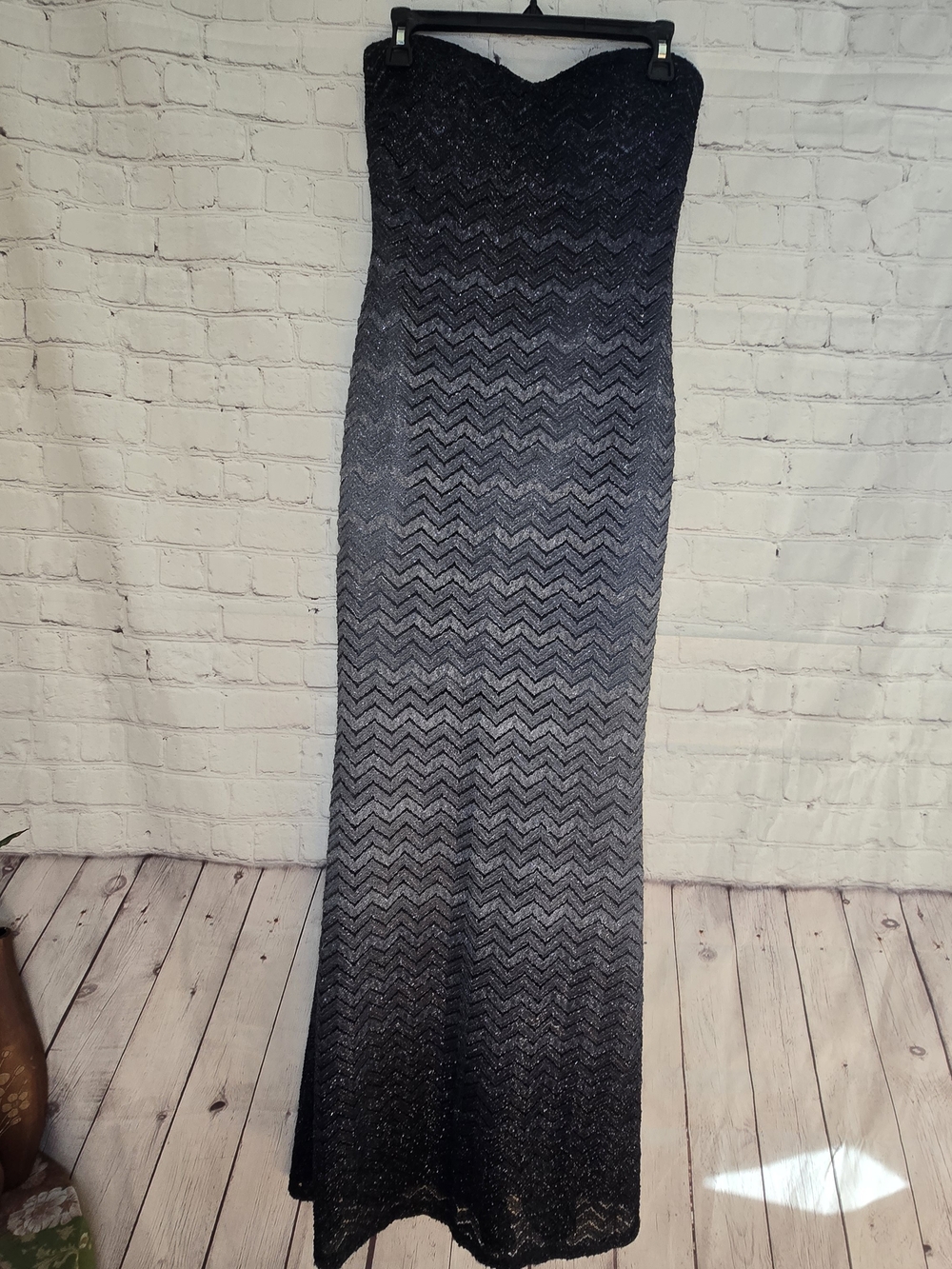 Vtg y2k Jump apparel black ombre chevron knit Hald sheer Formal tube dress